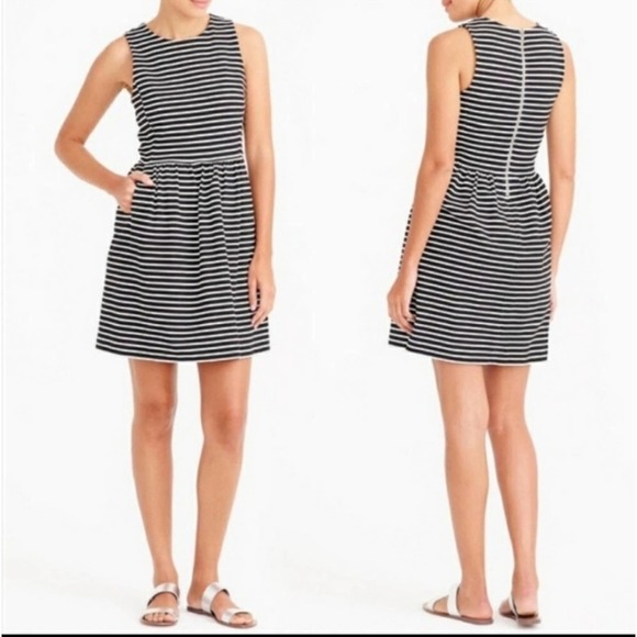 J. Crew Dresses & Skirts - J Crew Black & White Striped Cotton Blend Sleeveless Dress w/Exposed Zipper